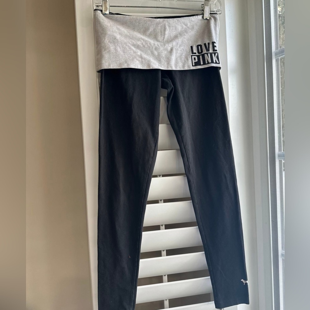PINK Victoria's Secret rollover Leggings in Black and Gray